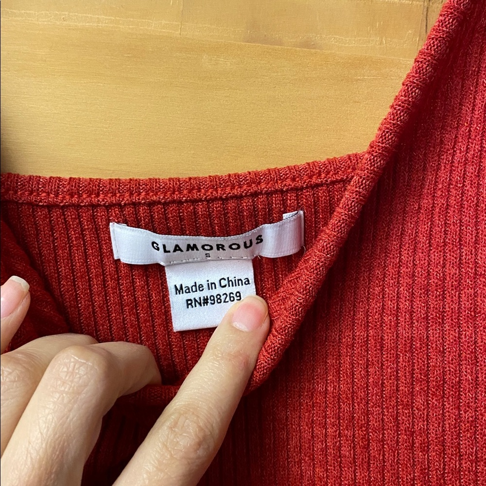 Glamorous Red Ribbed Cami - Picture 2 of 3